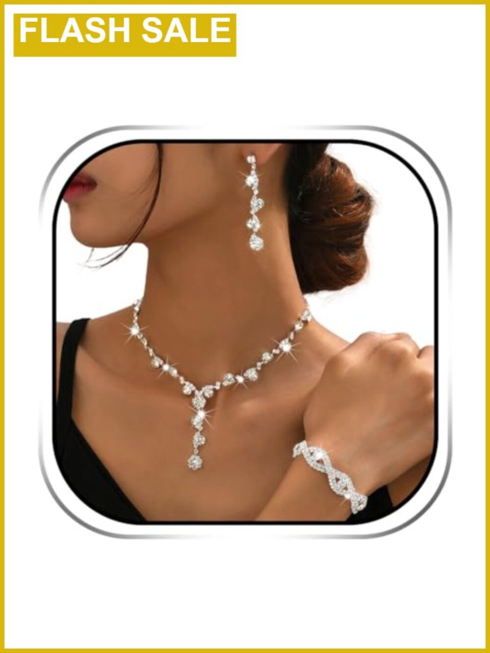Rhinestone Necklace Bracelet Earrings Set Sparkly Prom Party Jewelry for Women